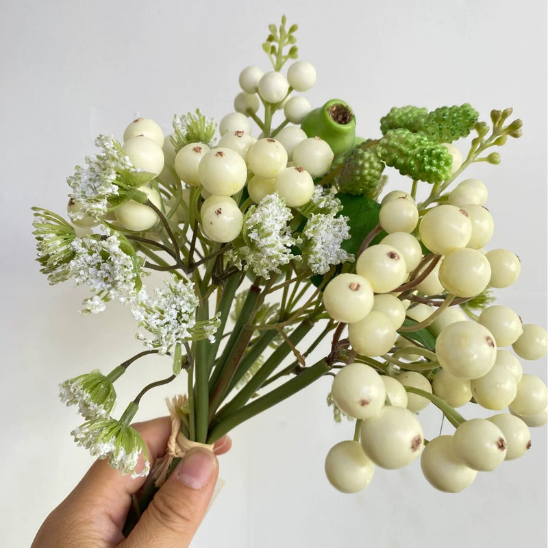 13" Realistic Faux Berry Stems, Hand-Tied Artificial Berry Spray Bundle for Vase Filler, Rustic Home Decor, DIY Wreaths & Wedding Arrangements