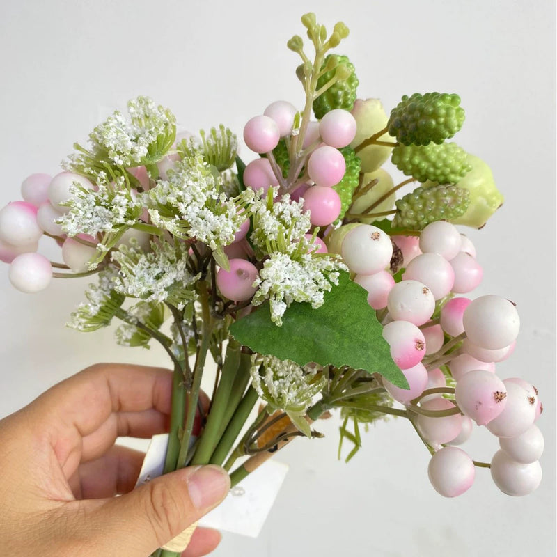 13" Realistic Faux Berry Stems, Hand-Tied Artificial Berry Spray Bundle for Vase Filler, Rustic Home Decor, DIY Wreaths & Wedding Arrangements