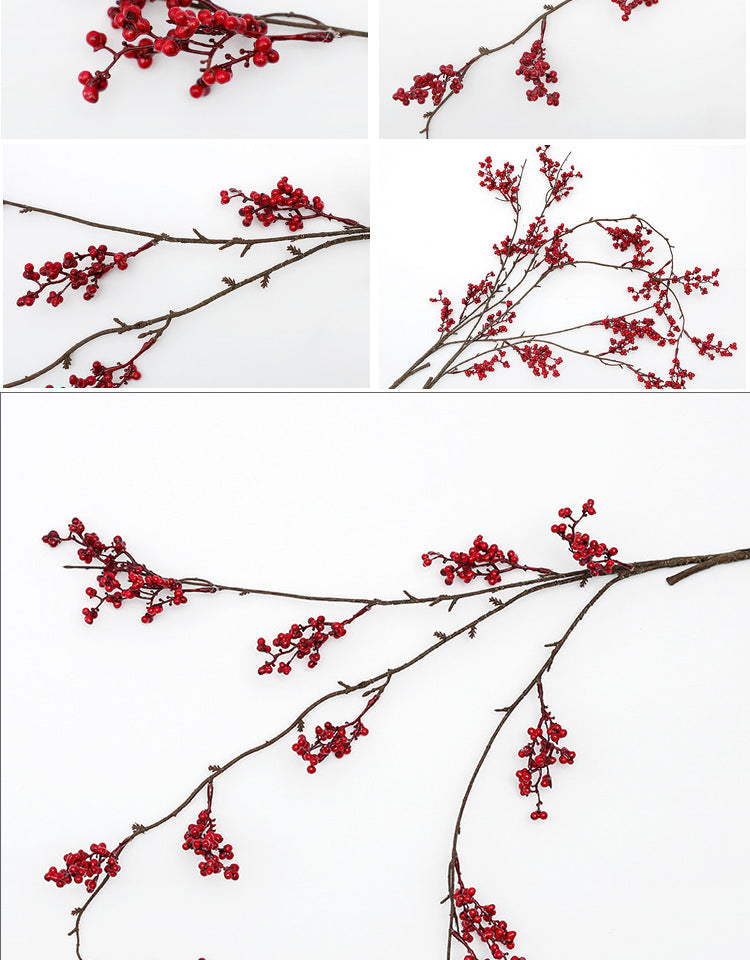Lifelike Trailing Red Berry Stem, Realistic Drooping Winterberry Branch for Vase, Christmas Holiday Decor, Farmhouse Mantle & DIY Wedding Floral