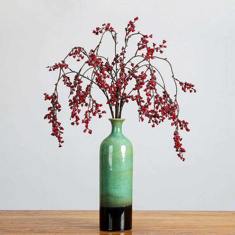 Lifelike Trailing Red Berry Stem, Realistic Drooping Winterberry Branch for Vase, Christmas Holiday Decor, Farmhouse Mantle & DIY Wedding Floral