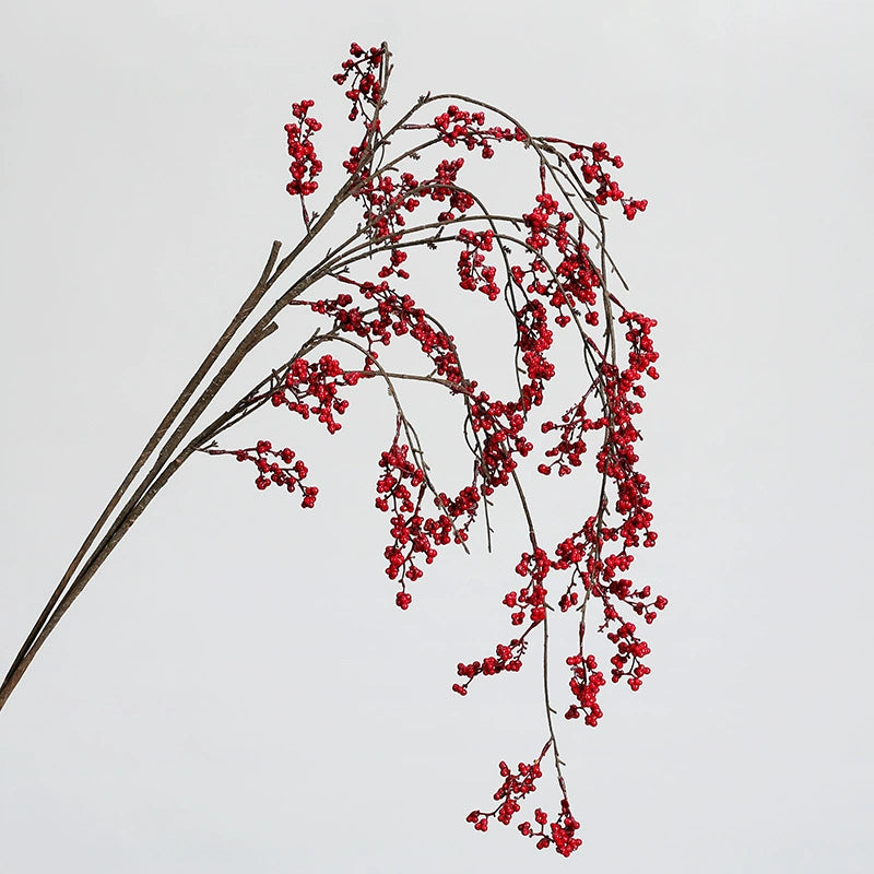 Lifelike Trailing Red Berry Stem, Realistic Drooping Winterberry Branch for Vase, Christmas Holiday Decor, Farmhouse Mantle & DIY Wedding Floral