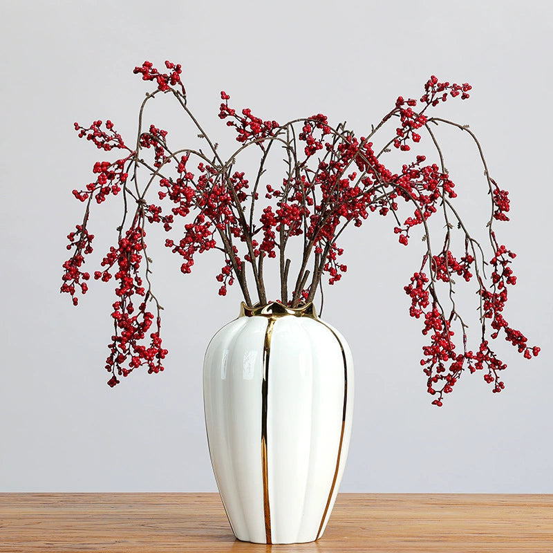 Lifelike Trailing Red Berry Stem, Realistic Drooping Winterberry Branch for Vase, Christmas Holiday Decor, Farmhouse Mantle & DIY Wedding Floral