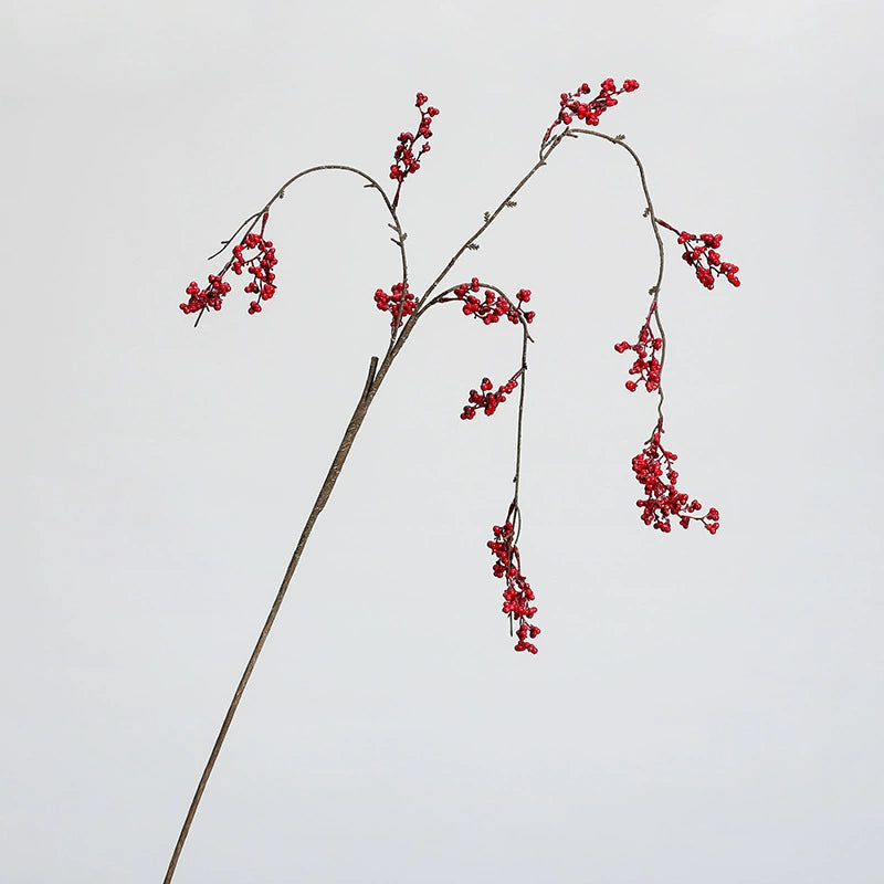 Lifelike Trailing Red Berry Stem, Realistic Drooping Winterberry Branch for Vase, Christmas Holiday Decor, Farmhouse Mantle & DIY Wedding Floral