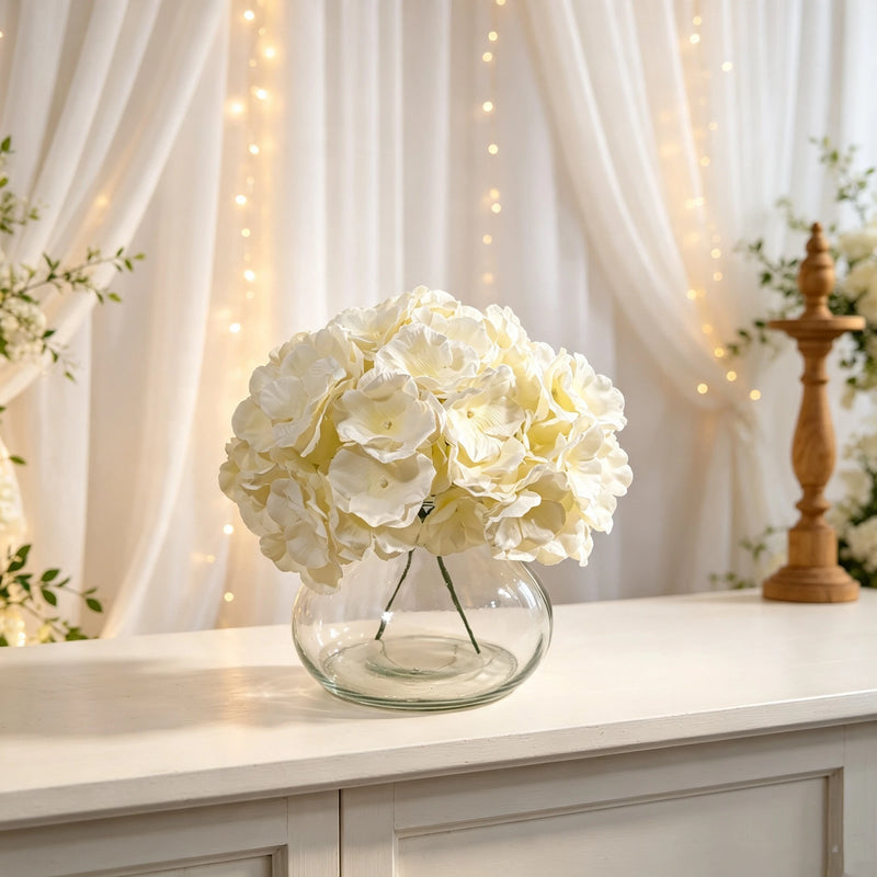 Bulk 10pcs White Hydrangea Flower Heads, 7" Realistic Faux Floral Arrangements for Home Decor, Weddings, Events