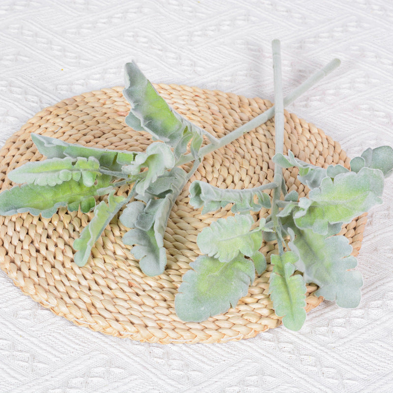 Bulk 12 Pcs Artificial Dusty Miller Stems, 15" Faux Silver Leaf Plant with Soft Velvet Texture for Wedding Bouquets, Vase Filler, Home Decor