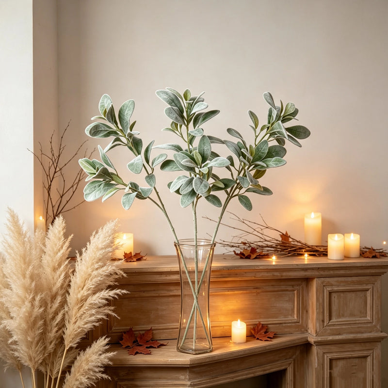 Bulk 12pcs Lambs Ear Stems, 28" Tall Soft Touch Faux Greenery, Realistic Flocked Sage Leaves for Wedding Bouquets, Wreaths, Vase & Farmhouse Decor