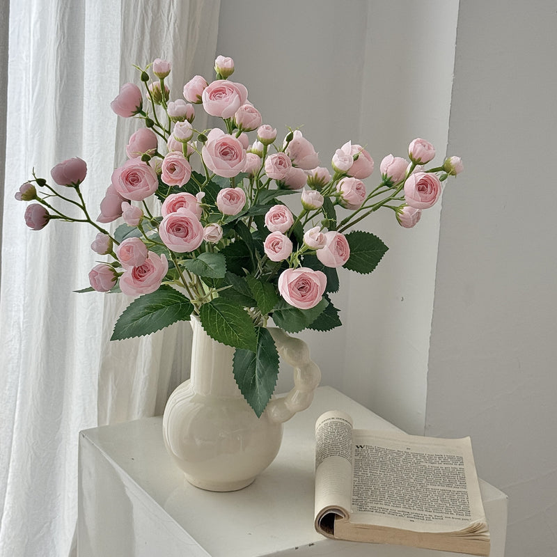 18" Faux Camellia Bouquet, 12 Lifelike Stems with Buds, Artificial Tea Rose Flowers for Vase, DIY Wedding Centerpieces, Home Decor, Bulk Floral
