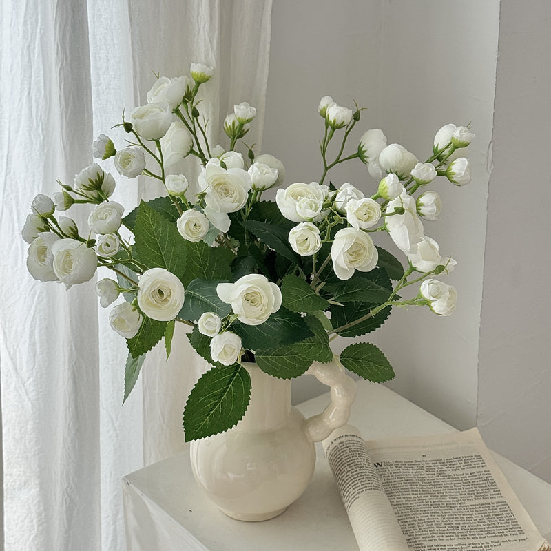 18" Faux Camellia Bouquet, 12 Lifelike Stems with Buds, Artificial Tea Rose Flowers for Vase, DIY Wedding Centerpieces, Home Decor, Bulk Floral