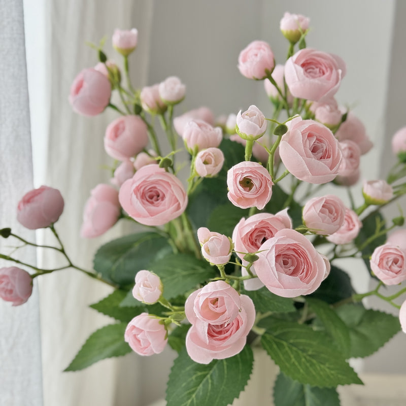 18" Faux Camellia Bouquet, 12 Lifelike Stems with Buds, Artificial Tea Rose Flowers for Vase, DIY Wedding Centerpieces, Home Decor, Bulk Floral