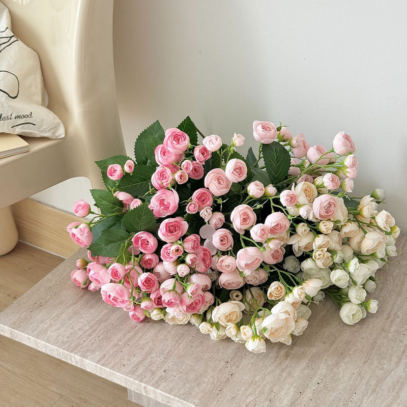 18" Faux Camellia Bouquet, 12 Lifelike Stems with Buds, Artificial Tea Rose Flowers for Vase, DIY Wedding Centerpieces, Home Decor, Bulk Floral