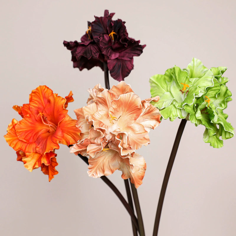 Realistic 28" PU Touch Clivia & Iris Arrangement, Green/Purple/Brown/Orange, Perfect for Home Decor, Weddings, Events, and Retail Displays