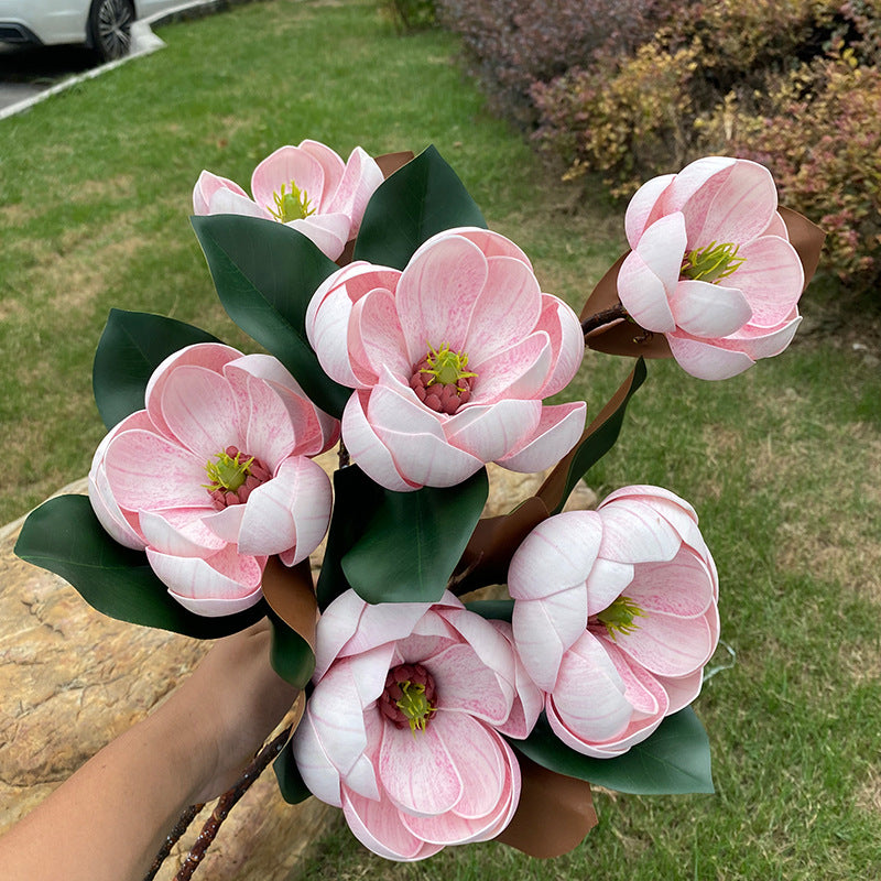 Faux Magnolia Blossom Stem, 28" Real-Touch PU Flowers, Elegant Home Decor, Perfect for Weddings, Events, and Seasonal Arrangements