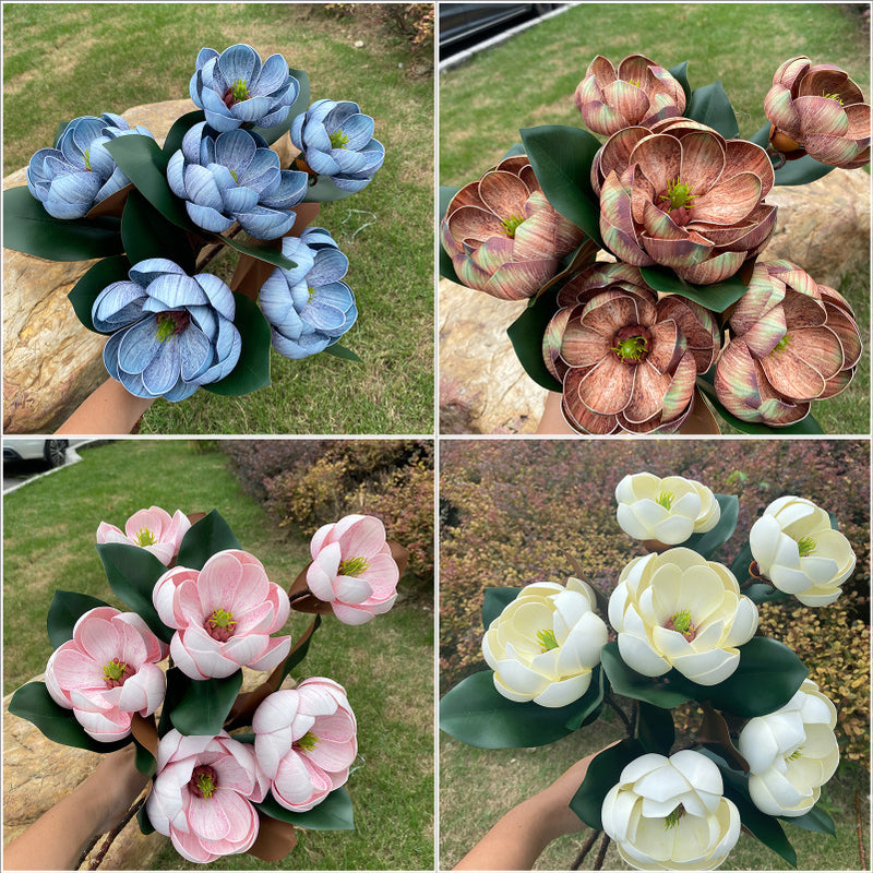 Faux Magnolia Blossom Stem, 28" Real-Touch PU Flowers, Elegant Home Decor, Perfect for Weddings, Events, and Seasonal Arrangements