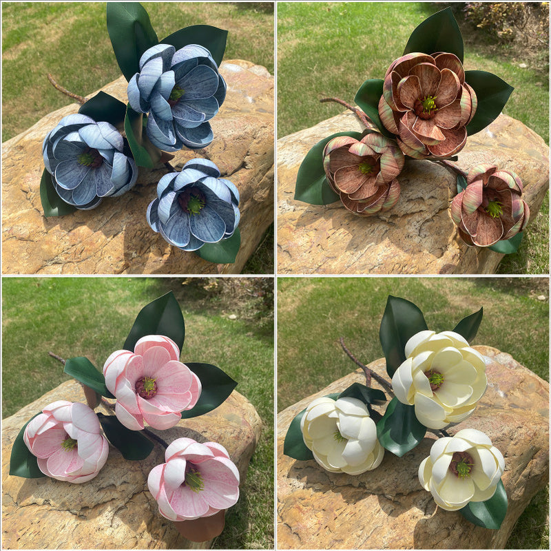 Faux Magnolia Blossom Stem, 28" Real-Touch PU Flowers, Elegant Home Decor, Perfect for Weddings, Events, and Seasonal Arrangements