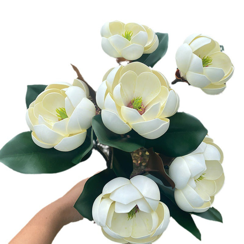 Faux Magnolia Blossom Stem, 28" Real-Touch PU Flowers, Elegant Home Decor, Perfect for Weddings, Events, and Seasonal Arrangements