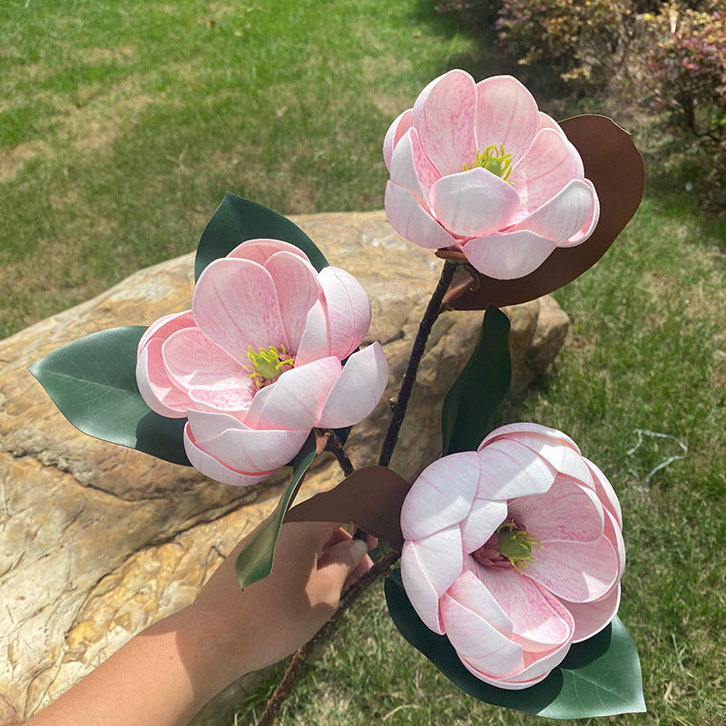 Faux Magnolia Blossom Stem, 28" Real-Touch PU Flowers, Elegant Home Decor, Perfect for Weddings, Events, and Seasonal Arrangements