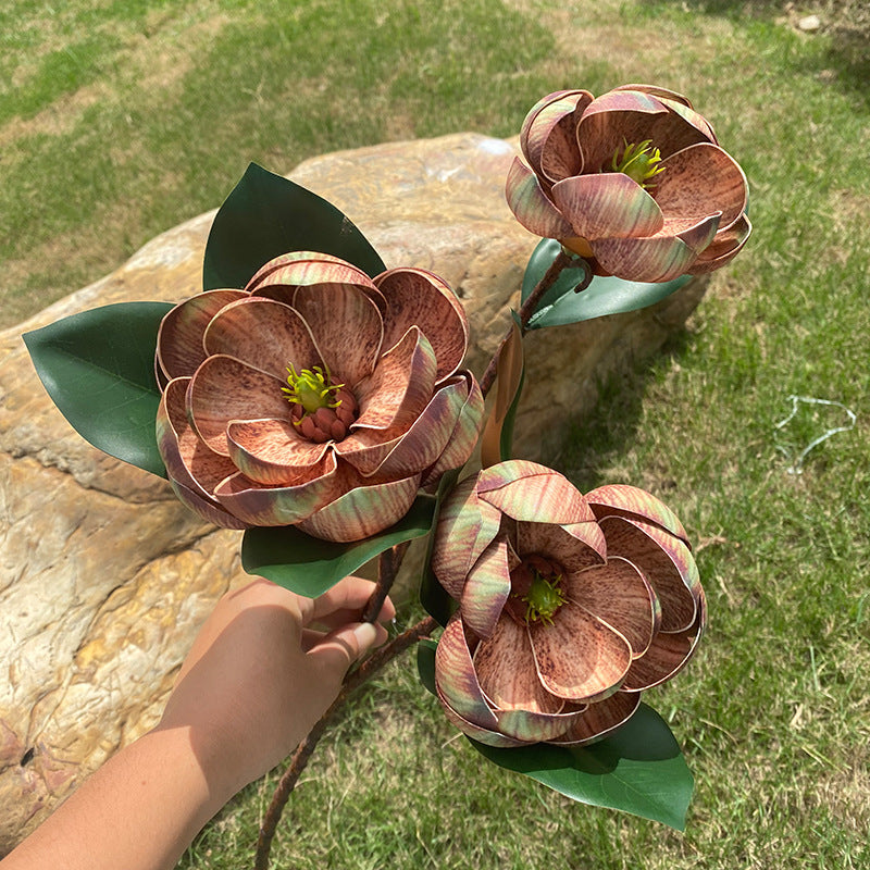 Faux Magnolia Blossom Stem, 28" Real-Touch PU Flowers, Elegant Home Decor, Perfect for Weddings, Events, and Seasonal Arrangements