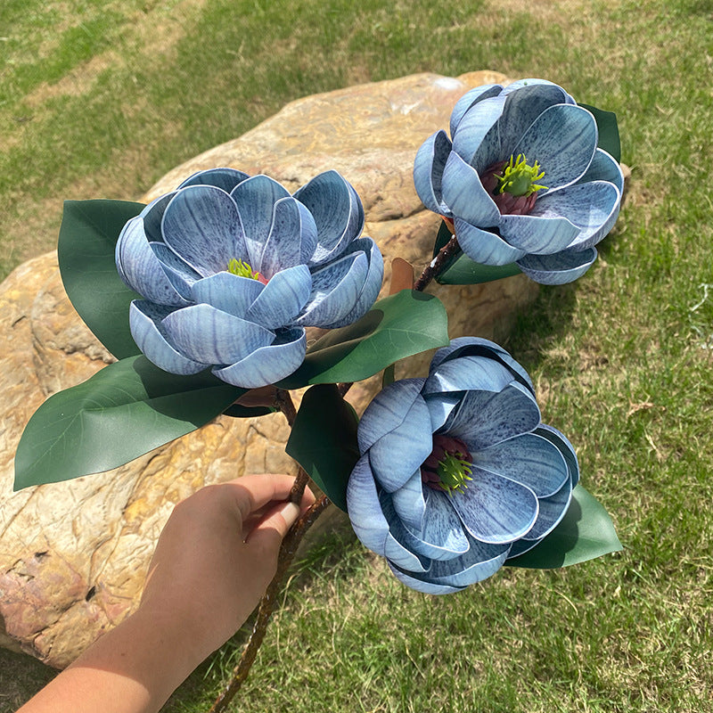 Faux Magnolia Blossom Stem, 28" Real-Touch PU Flowers, Elegant Home Decor, Perfect for Weddings, Events, and Seasonal Arrangements