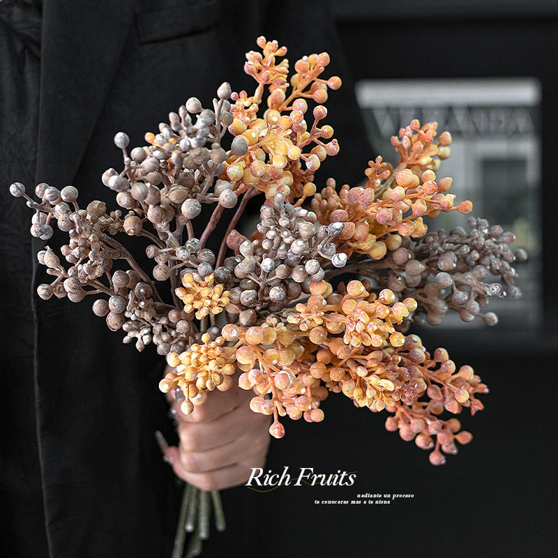 Faux Floral Arrangement, 14" Real-Touch Decorative Plastic Flowers, Green, Orange, Pink, White, Brown - Perfect for Home Decor, Weddings, Events & More