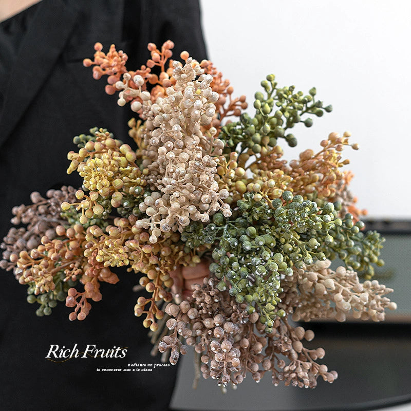 Faux Floral Arrangement, 14" Real-Touch Decorative Plastic Flowers, Green, Orange, Pink, White, Brown - Perfect for Home Decor, Weddings, Events & More