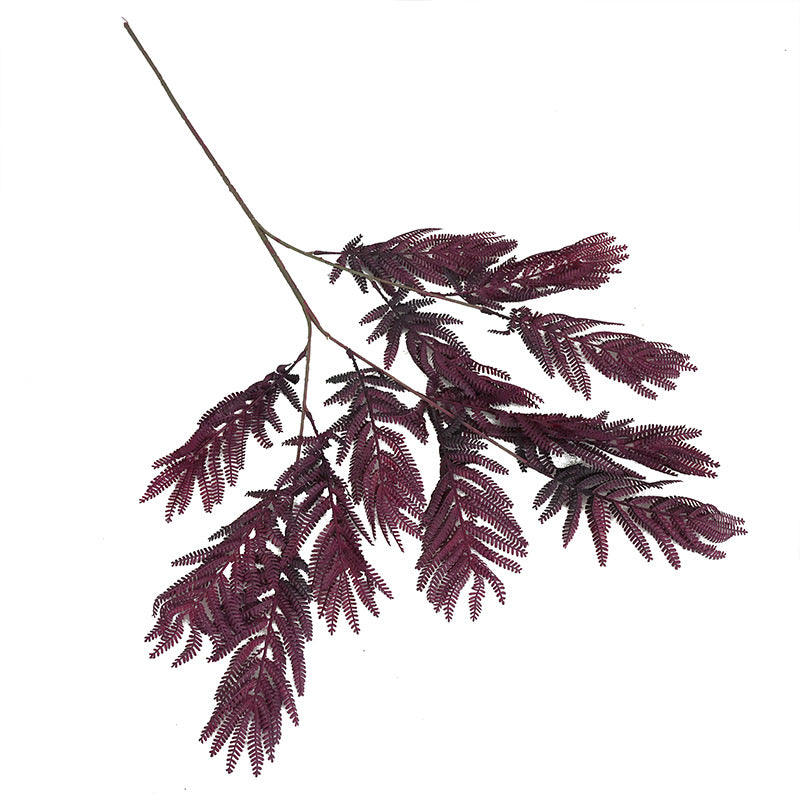 Set of 2, 39" Tall Faux Mimosa Stems in Plum, Lifelike Autumn Leaf Branch for Vase Filler, Moody Home Decor, DIY Wedding & Event Floral