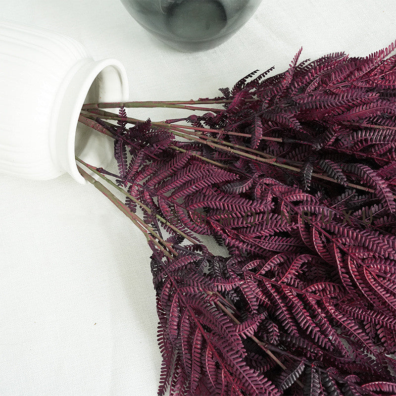 Set of 2, 39" Tall Faux Mimosa Stems in Plum, Lifelike Autumn Leaf Branch for Vase Filler, Moody Home Decor, DIY Wedding & Event Floral