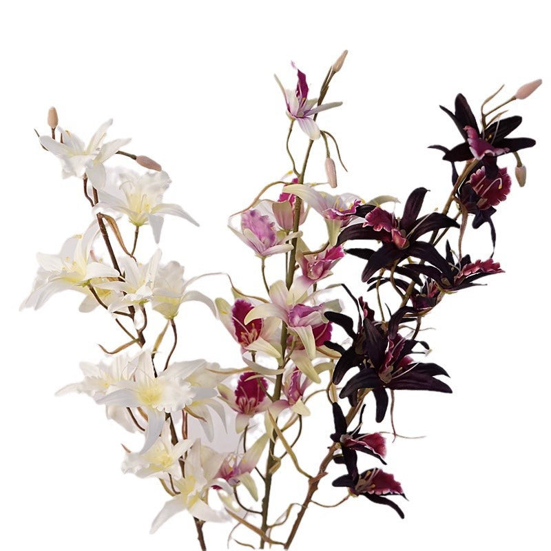 Faux Dendrobium Orchid Stem, 32" Tall Realistic Flower Spray, Large 4" Blooms for Vase Filler, Home Decor, Wedding & Event Florals