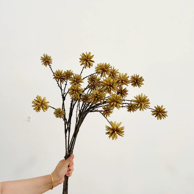 Tall Textural Pod Stem, 31" Faux Water Chestnut Branch with 6 Realistic Heads, Natural-Look Filler for Vase Arrangements, Modern Home Decor, DIY Wedding Florals