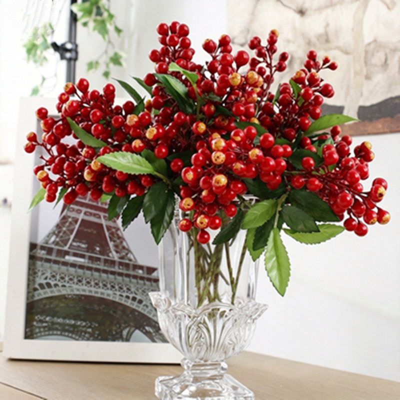 Faux Berry Stem, 9" Short Realistic Berry Spray, Textured Woodland Accent for Vase Filler, DIY Crafts, Wedding Arrangements & Farmhouse Home Decor