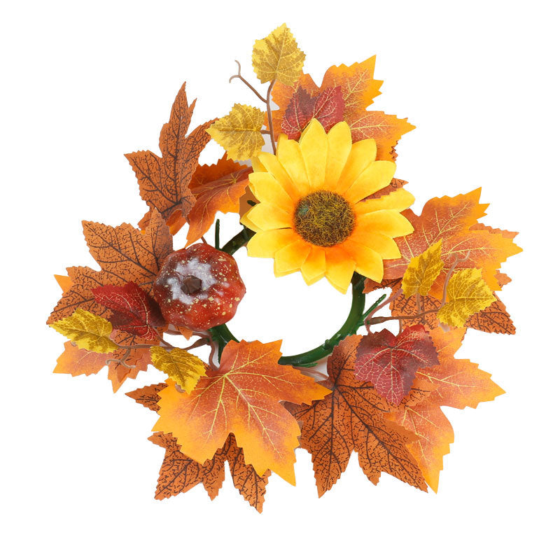 14-Inch Autumn Candle Ring with Pumpkin, Berries & Maple Leaves, Faux Fall Wreath for Thanksgiving Table Centerpiece, Halloween & Farmhouse Home Decor