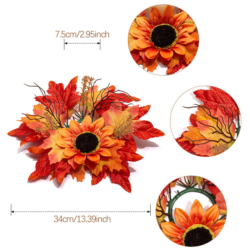 Fall Candle Ring Wreath, 13 Inch Artificial Maple Leaf & Red Berry Centerpiece, Realistic Autumn Foliage for Thanksgiving Table, Harvest Decor, Wedding Accent