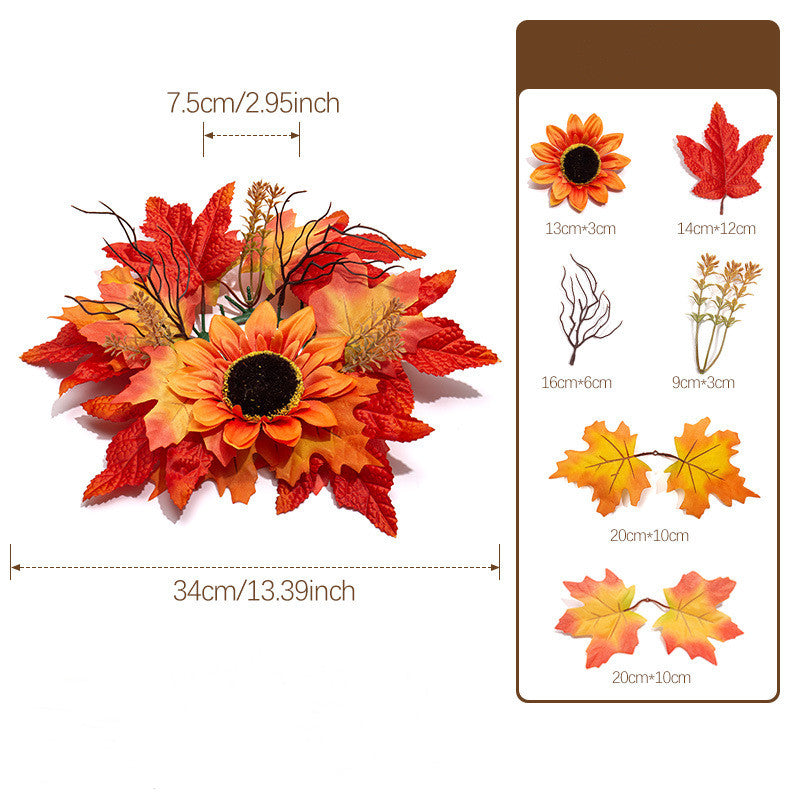 Fall Candle Ring Wreath, 13 Inch Artificial Maple Leaf & Red Berry Centerpiece, Realistic Autumn Foliage for Thanksgiving Table, Harvest Decor, Wedding Accent