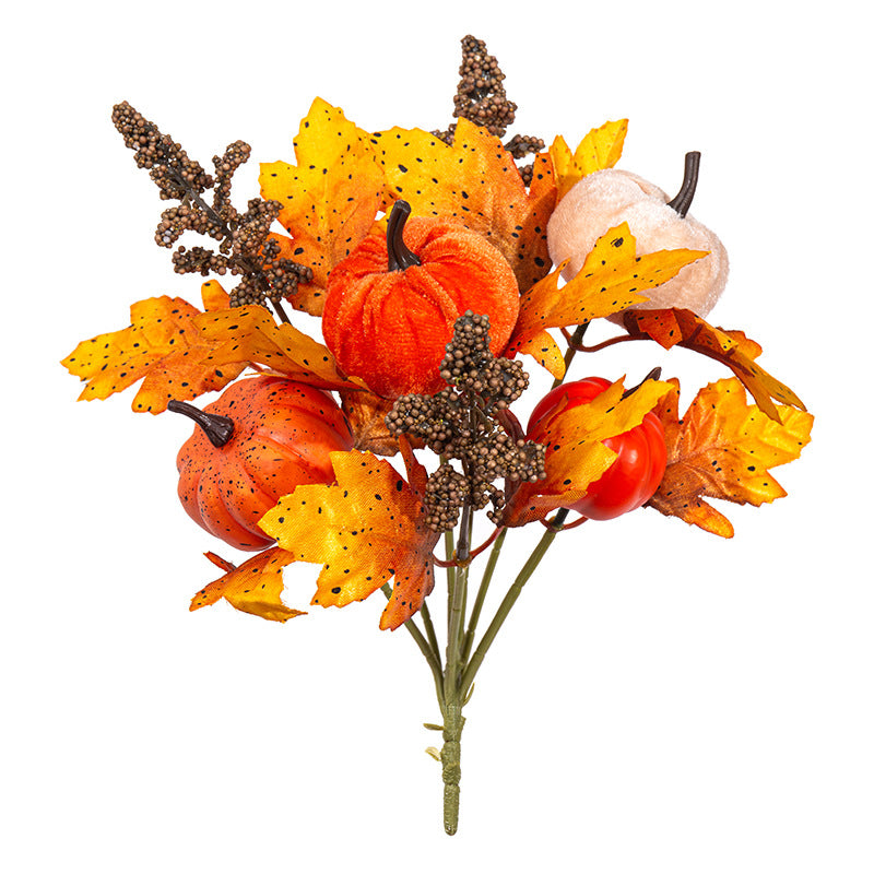 Faux Autumn Harvest Bouquet, 12" Realistic Maple Leaf, Sunflower & Pumpkin Stems, Artificial Fall Flowers for Home Decor, Thanksgiving Centerpiece, DIY Wedding Arrangements
