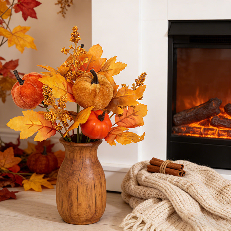 Faux Autumn Harvest Bouquet, 12" Realistic Maple Leaf, Sunflower & Pumpkin Stems, Artificial Fall Flowers for Home Decor, Thanksgiving Centerpiece, DIY Wedding Arrangements