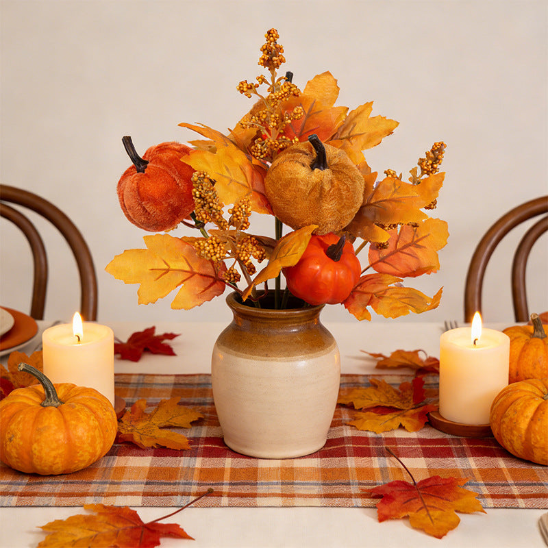 Faux Autumn Harvest Bouquet, 12" Realistic Maple Leaf, Sunflower & Pumpkin Stems, Artificial Fall Flowers for Home Decor, Thanksgiving Centerpiece, DIY Wedding Arrangements