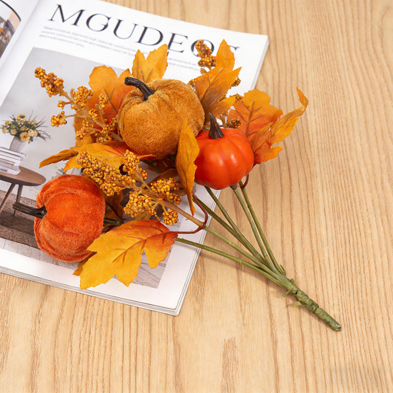 Faux Autumn Harvest Bouquet, 12" Realistic Maple Leaf, Sunflower & Pumpkin Stems, Artificial Fall Flowers for Home Decor, Thanksgiving Centerpiece, DIY Wedding Arrangements