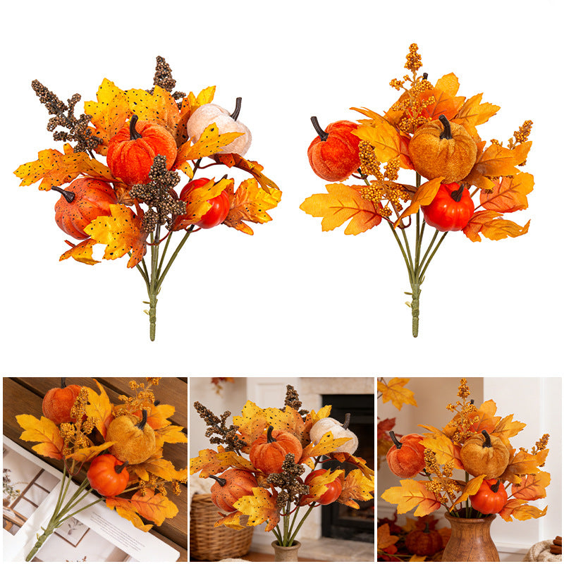 Faux Autumn Harvest Bouquet, 12" Realistic Maple Leaf, Sunflower & Pumpkin Stems, Artificial Fall Flowers for Home Decor, Thanksgiving Centerpiece, DIY Wedding Arrangements