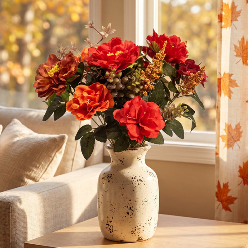 Rustic Autumn Wildflower Bouquet, 15" Faux Floral Arrangement, Realistic Harvest-Tone Flowers for Vase, Fall Home Decor, DIY Wedding Centerpieces