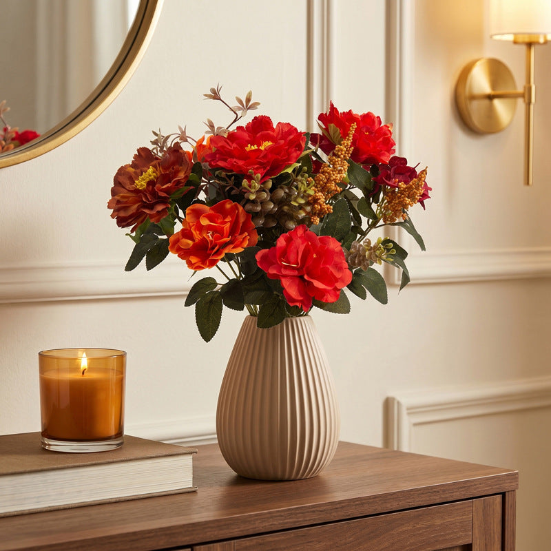 Rustic Autumn Wildflower Bouquet, 15" Faux Floral Arrangement, Realistic Harvest-Tone Flowers for Vase, Fall Home Decor, DIY Wedding Centerpieces