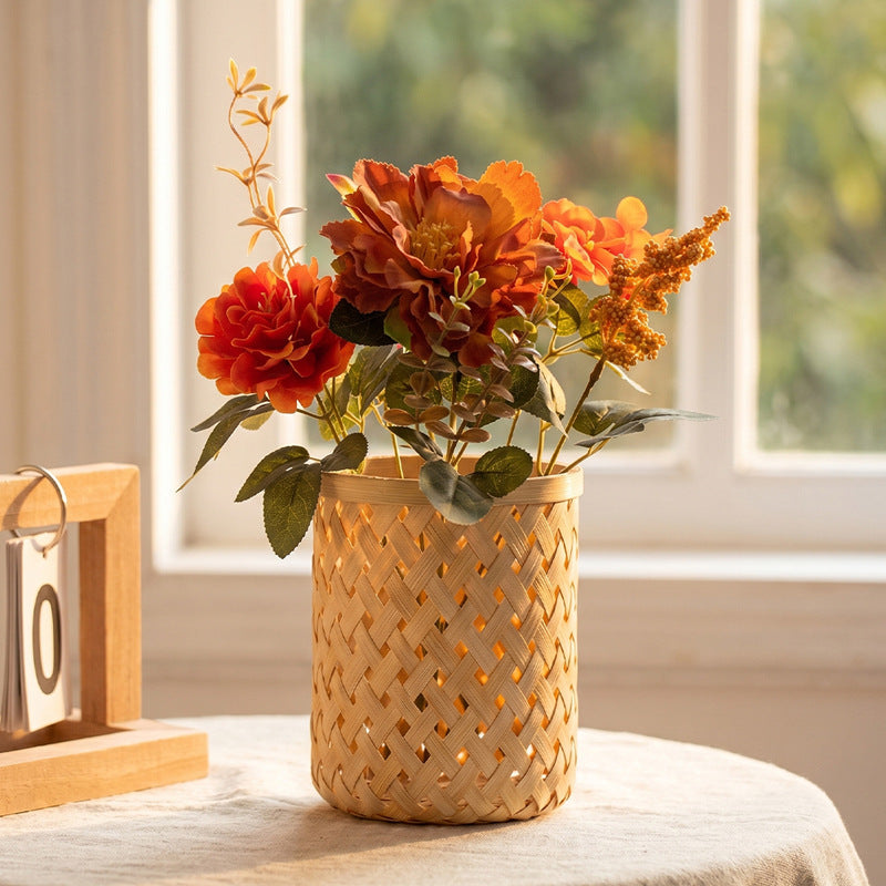 Rustic Autumn Wildflower Bouquet, 15" Faux Floral Arrangement, Realistic Harvest-Tone Flowers for Vase, Fall Home Decor, DIY Wedding Centerpieces