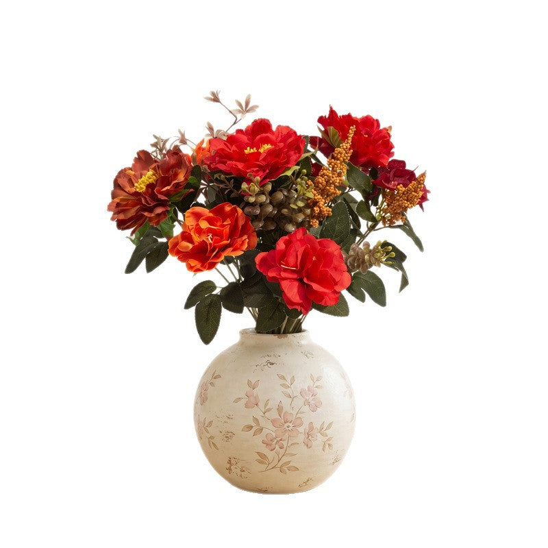 Rustic Autumn Wildflower Bouquet, 15" Faux Floral Arrangement, Realistic Harvest-Tone Flowers for Vase, Fall Home Decor, DIY Wedding Centerpieces