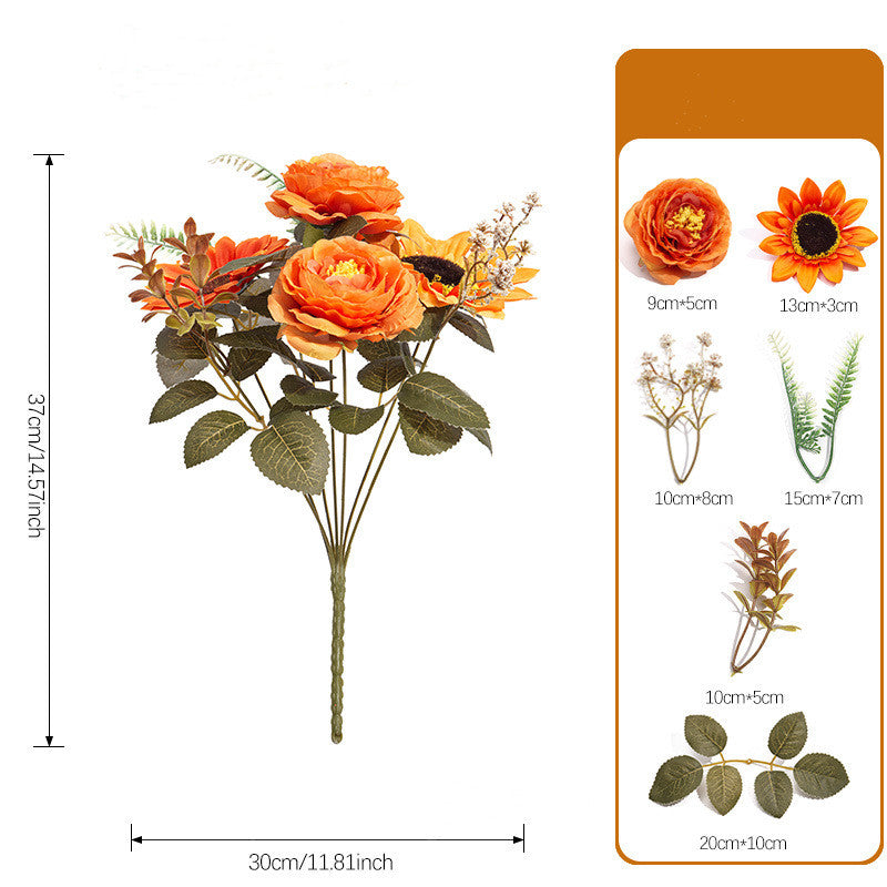 Rustic Autumn Wildflower Bouquet, 15" Faux Floral Arrangement, Realistic Harvest-Tone Flowers for Vase, Fall Home Decor, DIY Wedding Centerpieces