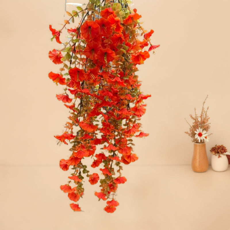 Autumn Eucalyptus Garland with Morning Glories, Realistic Long Trailing Faux Vine for Fall Wedding Arch, Fireplace Mantle, Rustic Farmhouse Wall Decor