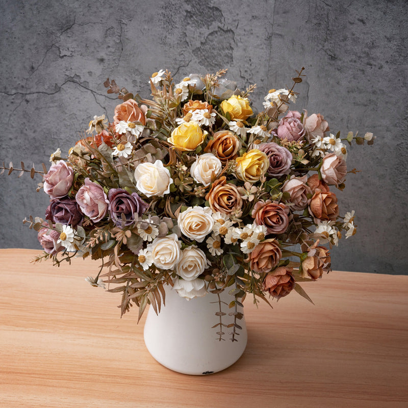 6-Head Faux Rose Bouquet, 13" Realistic Autumn Romance Flowers, Life-Like Artificial Roses for Wedding, Home Decor, Vase Centerpiece