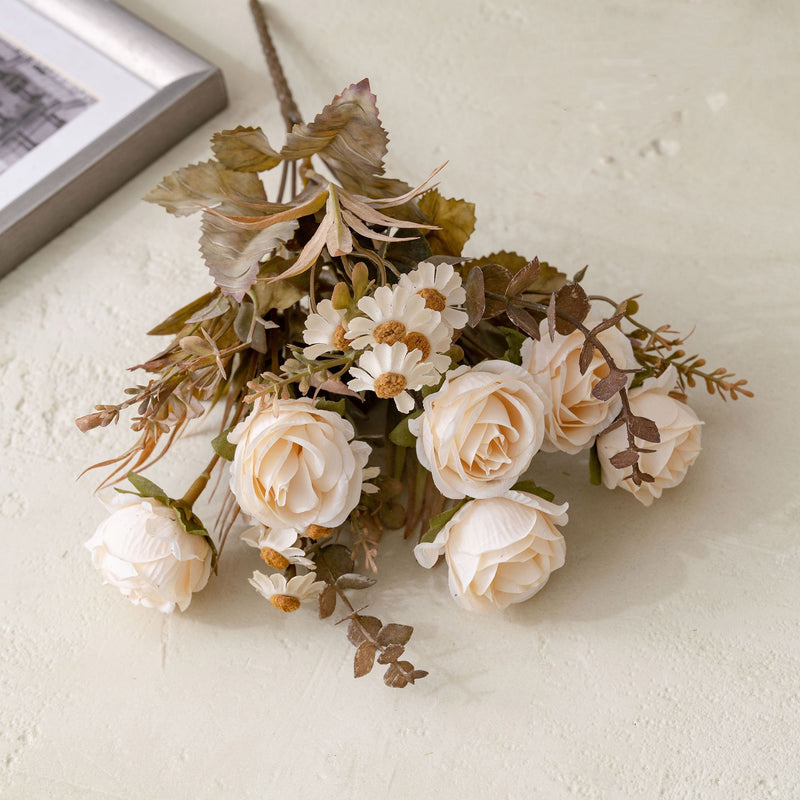 6-Head Faux Rose Bouquet, 13" Realistic Autumn Romance Flowers, Life-Like Artificial Roses for Wedding, Home Decor, Vase Centerpiece