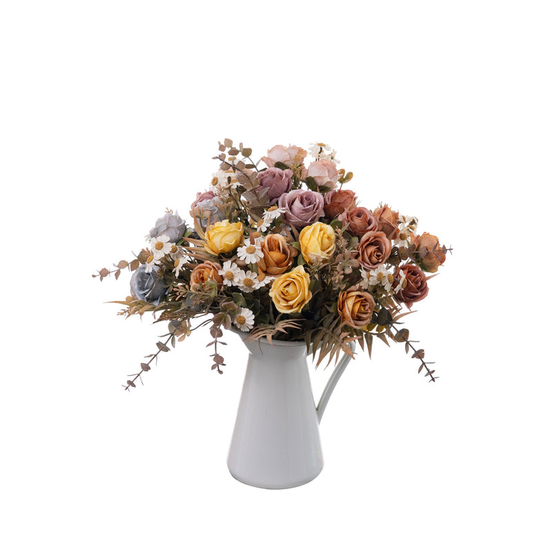 6-Head Faux Rose Bouquet, 13" Realistic Autumn Romance Flowers, Life-Like Artificial Roses for Wedding, Home Decor, Vase Centerpiece