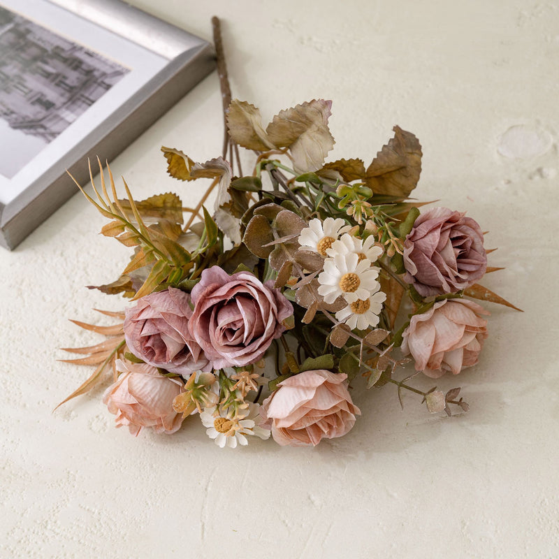 6-Head Faux Rose Bouquet, 13" Realistic Autumn Romance Flowers, Life-Like Artificial Roses for Wedding, Home Decor, Vase Centerpiece