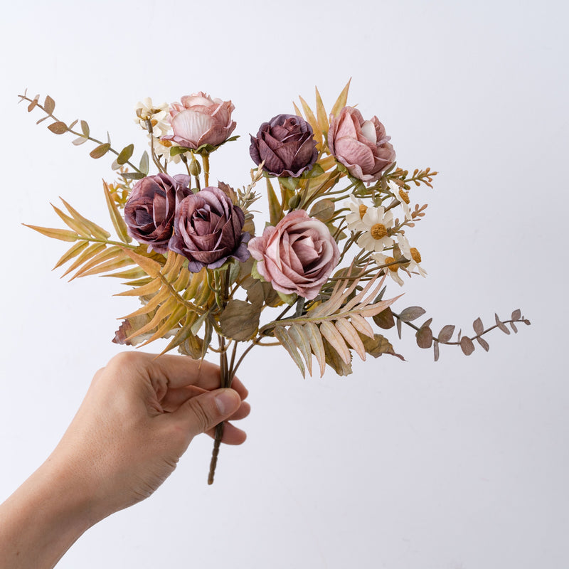6-Head Faux Rose Bouquet, 13" Realistic Autumn Romance Flowers, Life-Like Artificial Roses for Wedding, Home Decor, Vase Centerpiece