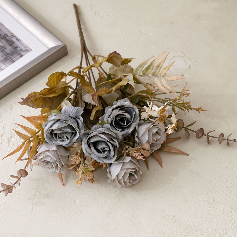 6-Head Faux Rose Bouquet, 13" Realistic Autumn Romance Flowers, Life-Like Artificial Roses for Wedding, Home Decor, Vase Centerpiece
