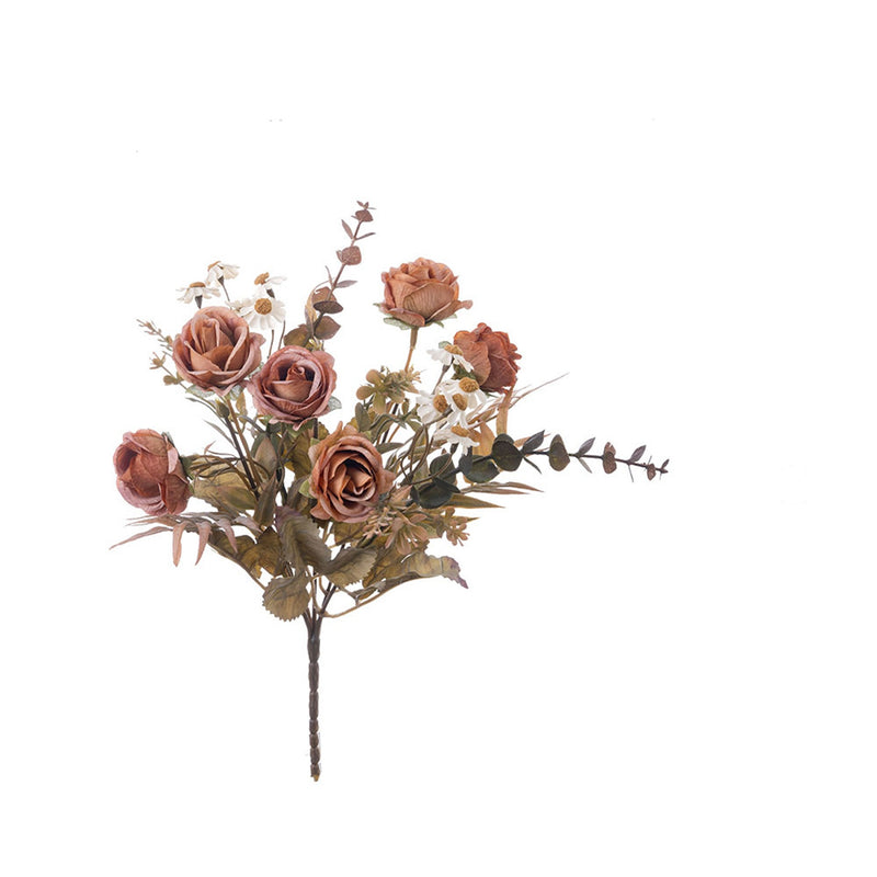 6-Head Faux Rose Bouquet, 13" Realistic Autumn Romance Flowers, Life-Like Artificial Roses for Wedding, Home Decor, Vase Centerpiece